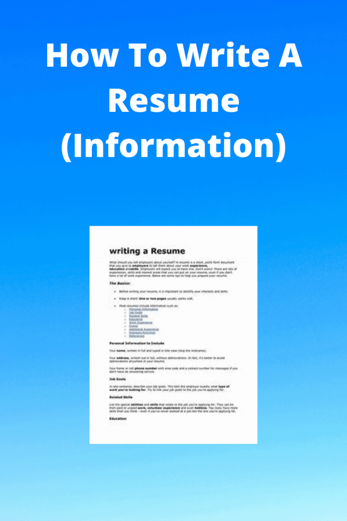 How To Write A Resume (Information Tips)