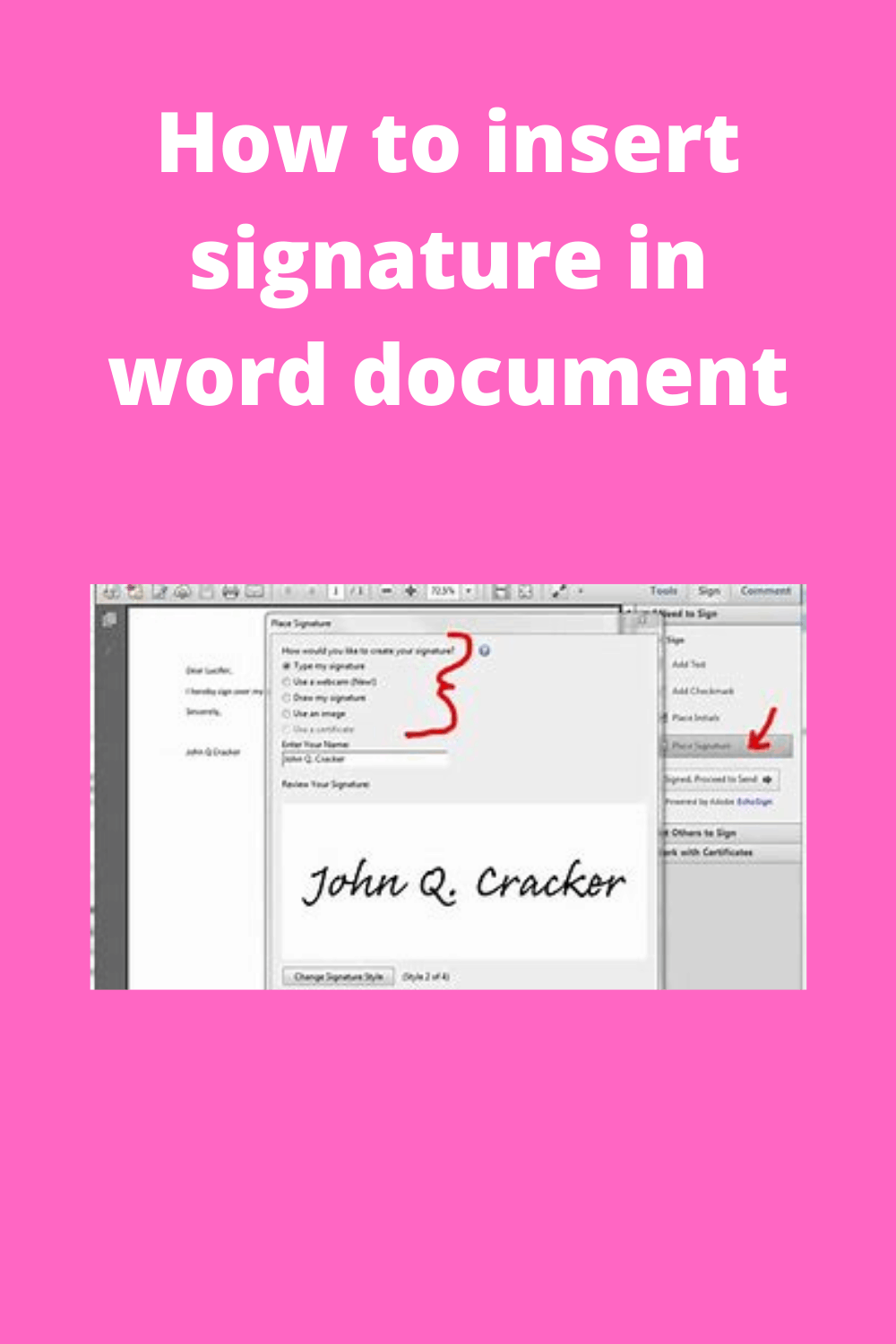 signature word document insert words electronic