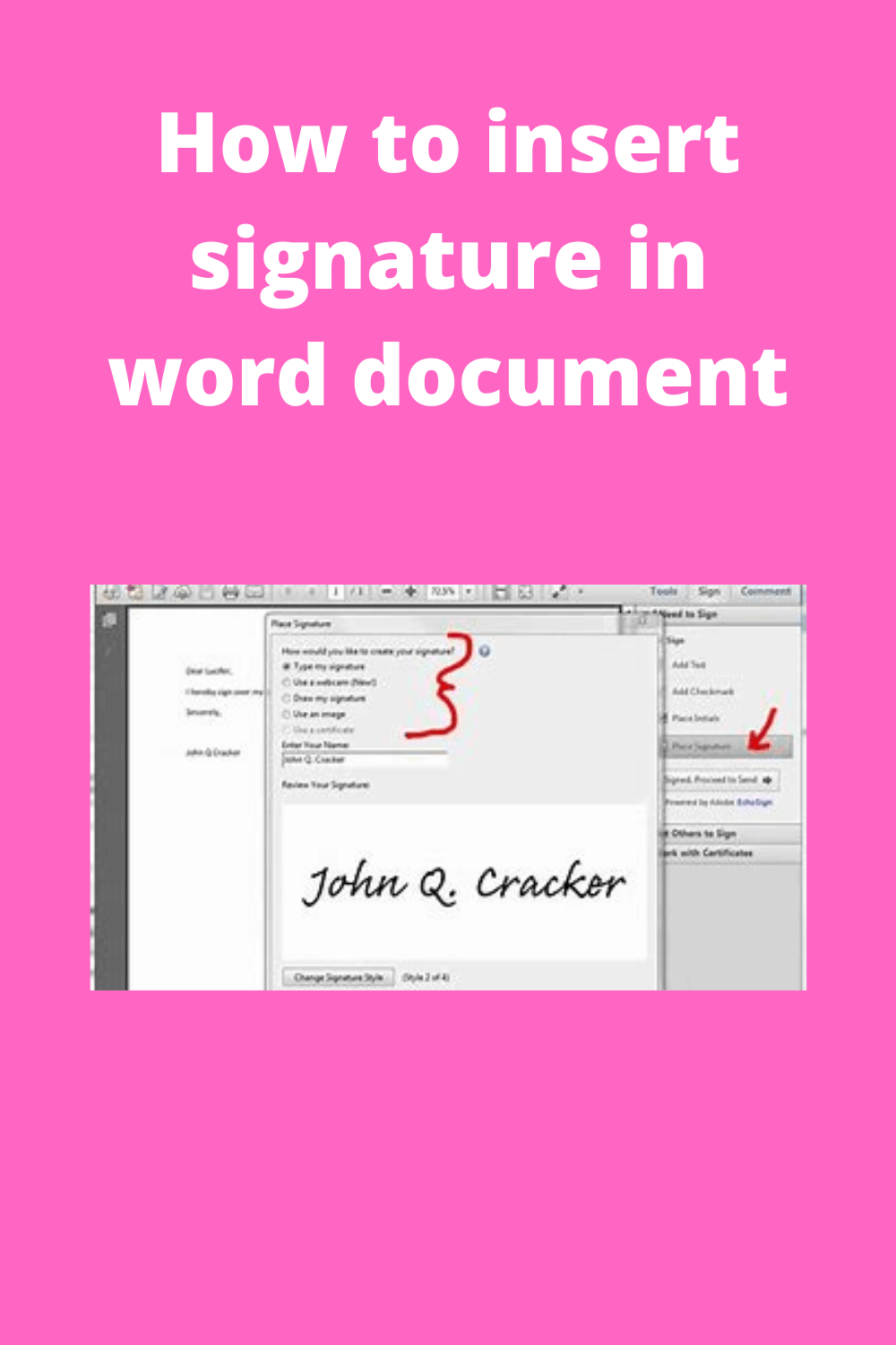 how to add signature line in word