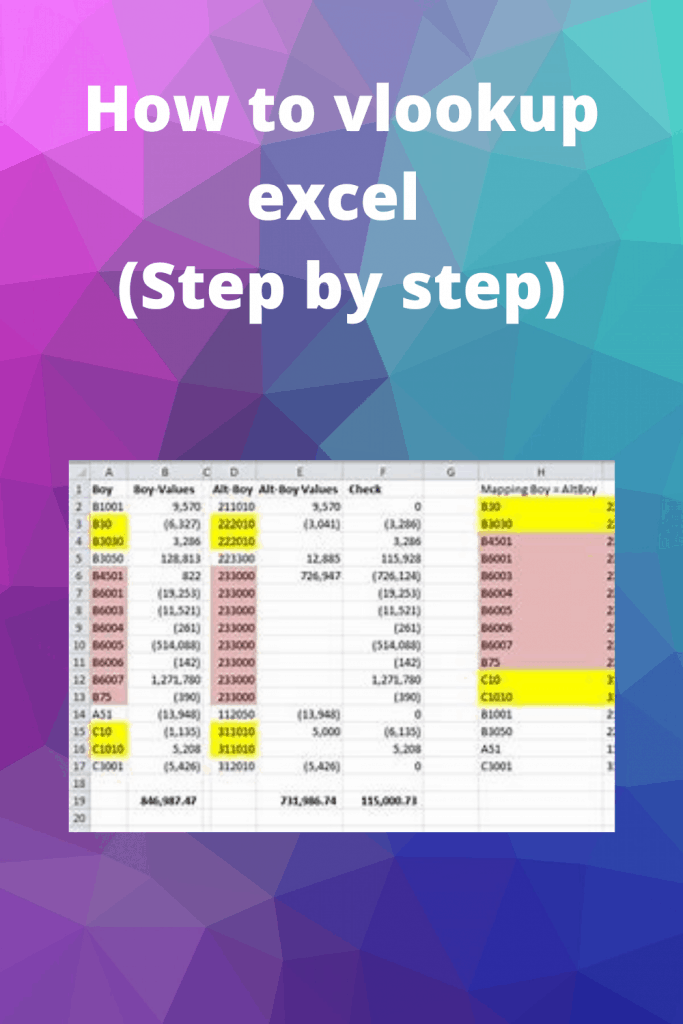How to vlookup excel