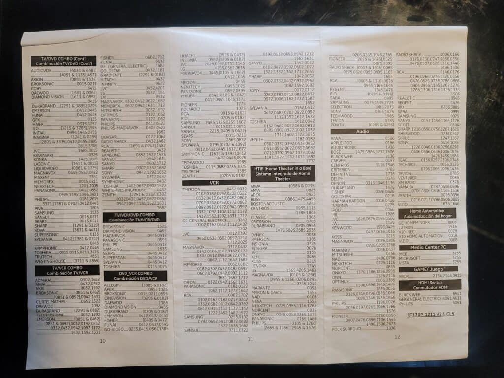 Universal Remote Control Codes List 6